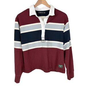 Orvis Women’s Striped Rugby Cropped Shirt Size L Preppy